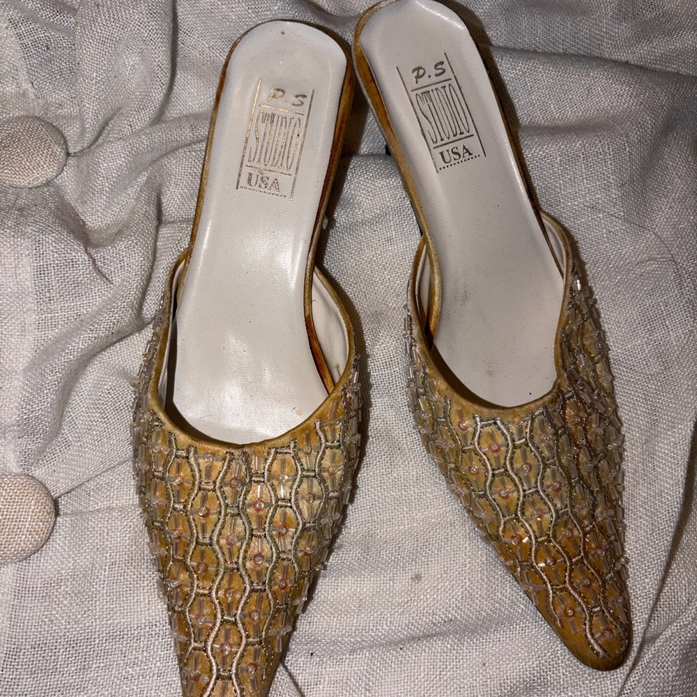Women's Gold Embellished Mules